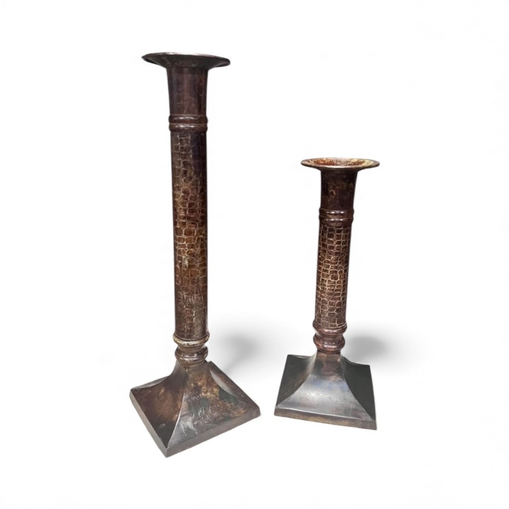 Handcrafted Candlestick Holders, Copper, Hammered Finish, Set of Two